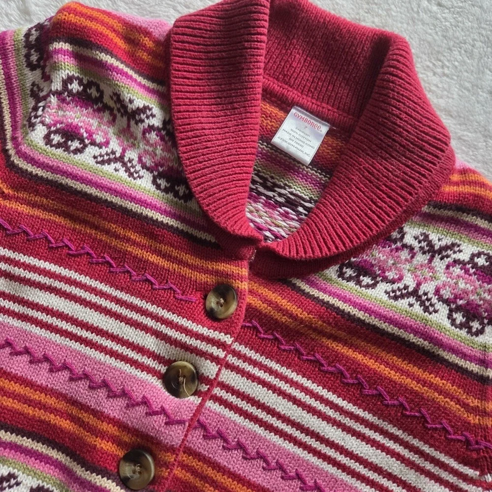 Vintage Gymboree Cardigan Sweater Fair Isle Striped Belted Girls Sz 7 Tight Knit